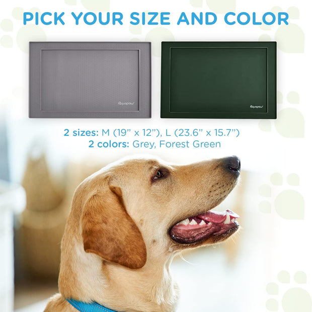 Aquapaw 2-Pack Non-Slip Pet Feeding Mats | 1 Medium 19" x 12" & 1 Large 23.6" x 15.7" | Waterproof Eating Surface, Dishwasher Safe & Easy to Clean | Raised Edges to Contain Spills | Forest Green