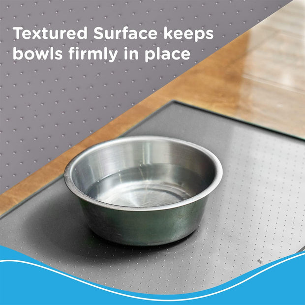 Aquapaw 1-Pack Non-Slip Pet Feeding Mat | Medium - 19" x 12" | Waterproof Eating Surface, Dishwasher Safe & Easy to Clean | Raised Edges to Contain Spills | Pet Food & Water Mat | Grey