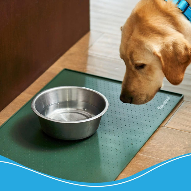 Aquapaw 2-Pack Non-Slip Pet Feeding Mats | 1 Medium 19" x 12" & 1 Large 23.6" x 15.7" | Waterproof Eating Surface, Dishwasher Safe & Easy to Clean | Raised Edges to Contain Spills | Forest Green