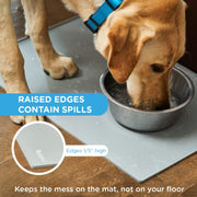 Aquapaw 1-Pack Non-Slip Pet Feeding Mat | Medium - 19" x 12" | Waterproof Eating Surface, Dishwasher Safe & Easy to Clean | Raised Edges to Contain Spills | Pet Food & Water Mat | Grey