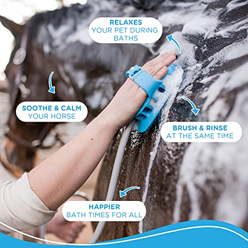 Aquapaw 5-in-1 Horse Bathing Tool & Curry Comb for Washing, Spraying, Scrubbing, Massaging & Grooming | Includes 3 Foot Garden Hose & Adapter | 1 Size Fits All - Great for Horses, Livestock & Big Dogs