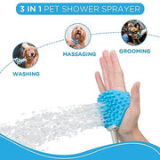 Aquapaw Pet Bathing Tool – Sprayer and Scrubber in One – Compatible with Indoor Shower or Outdoor Garden Hose – for Dog and Cat Grooming – Garden Hose and Shower Adapters Included