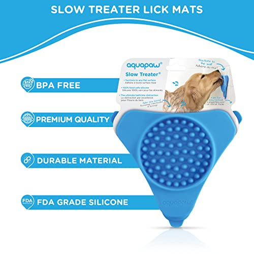 Aquapaw Premium Licking Mat for Dogs & Cats | Non-Slip Slow Feeding Mat for Food, Treats & Peanut Butter | Dog Anxiety Relief & Boredom Reducer with Suction Cups | Perfect for Bathing, Grooming - Blue